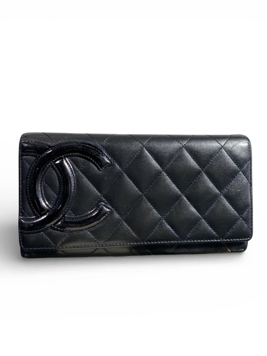 CHANEL Handbags - CHANEL Black Quilted Patent Leather Wallet (Zipper pull is broken)